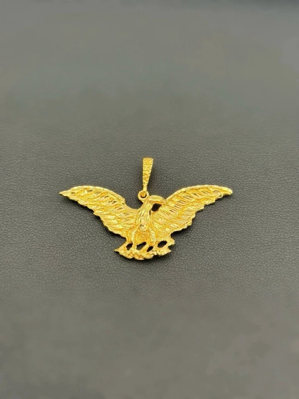 14k Yellow Gold Flying American Eagle Bird Diamond Cut Charm Pendant Handmade